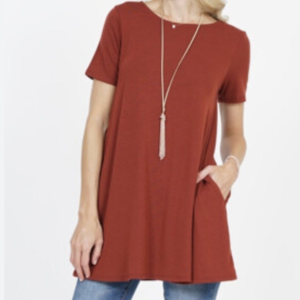 Zenana New In Poly Bag Rust Short Sleeve Women's Top Large PTP 24